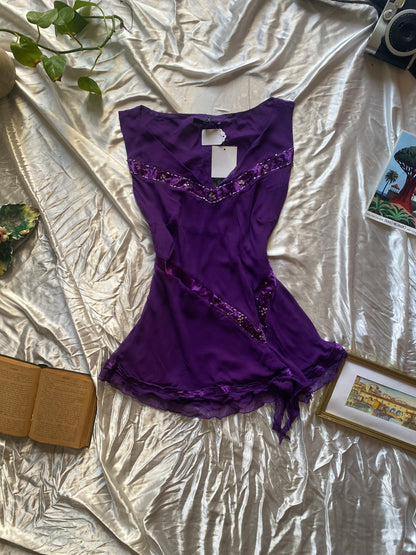 100% silk new deep purple sequin top