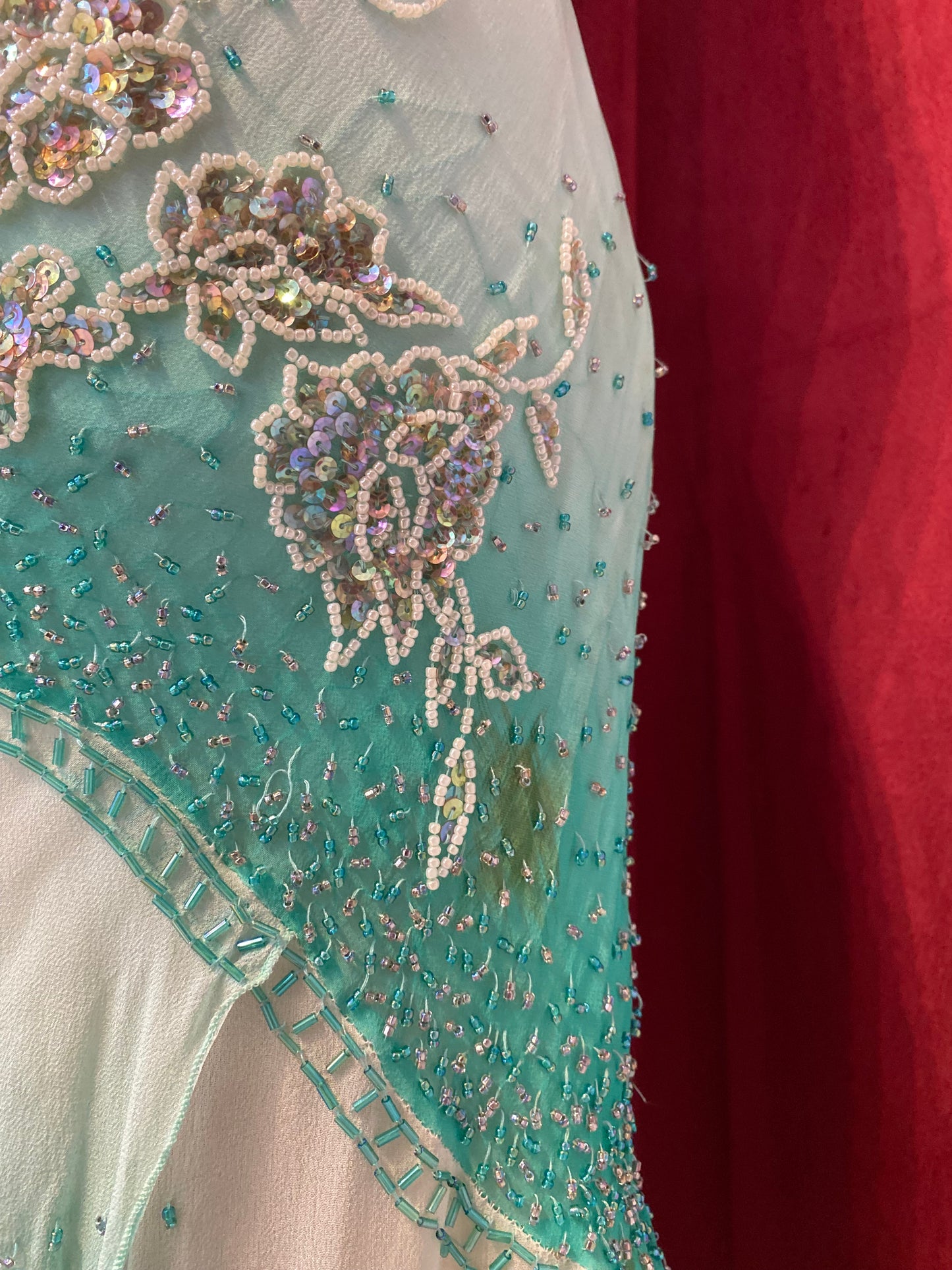 100% silk turquoise all over sequin ruffled dress🧚