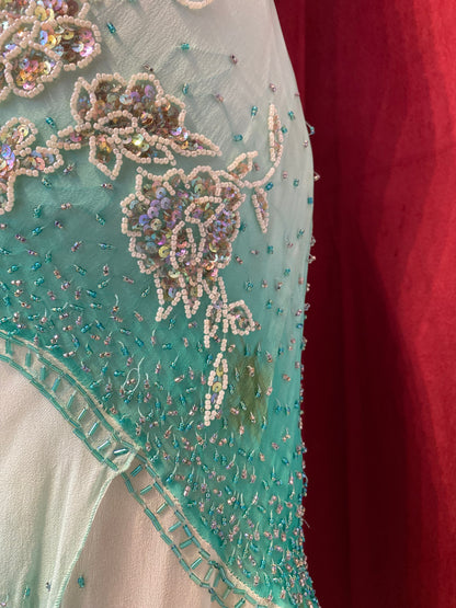 100% silk turquoise all over sequin ruffled dress🧚