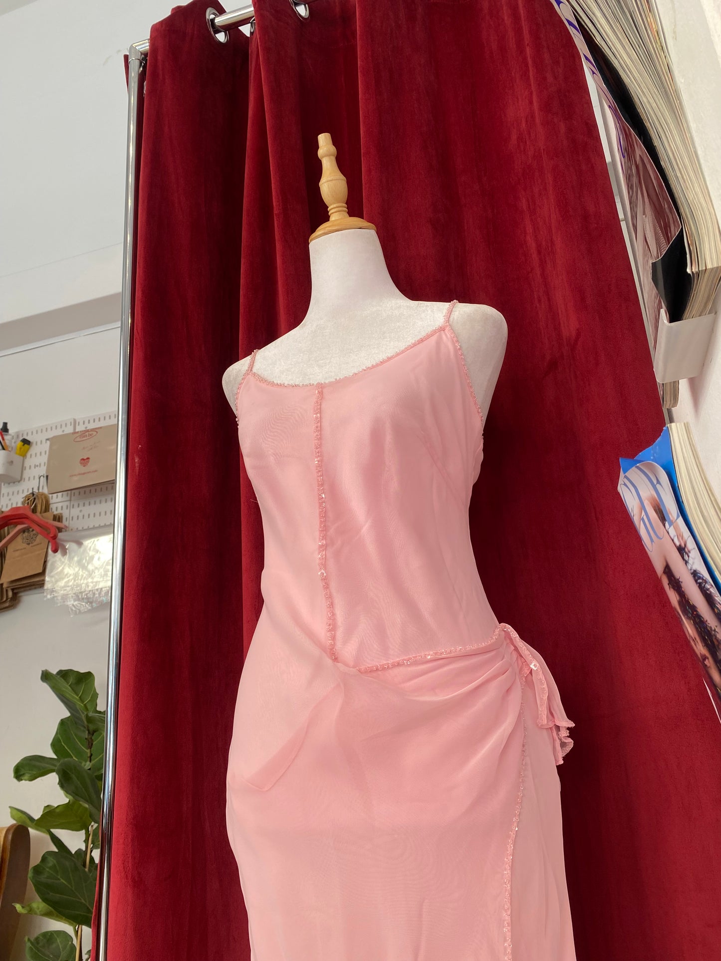 Bubblegum pink sequin chiffon gown