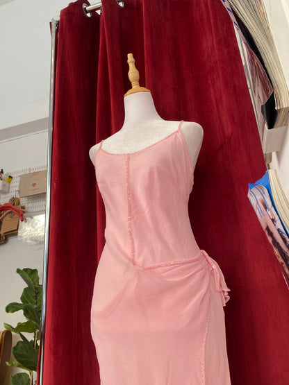 Bubblegum pink sequin chiffon gown