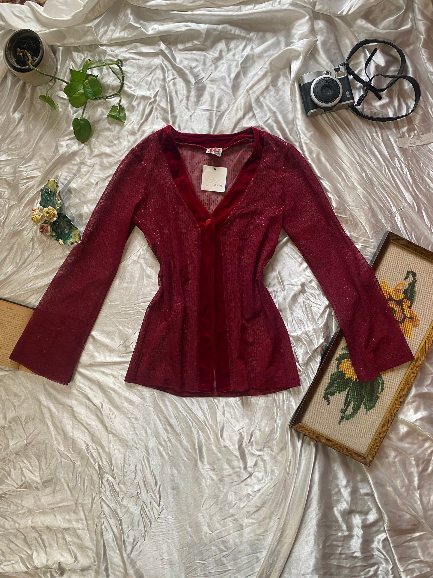 Brand new wine red blouse with velvet details 🍷