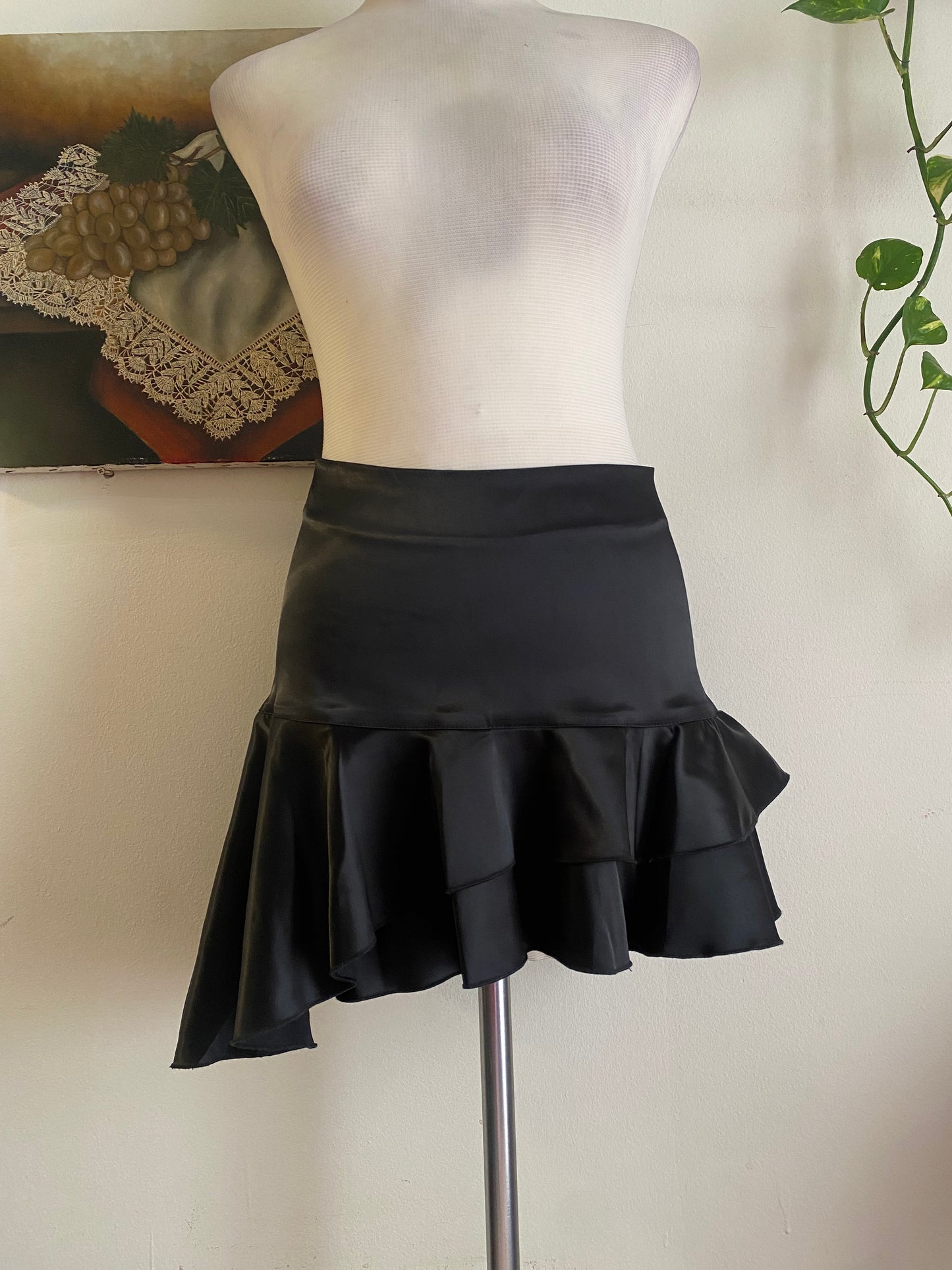 Brand new black satin mini skirt