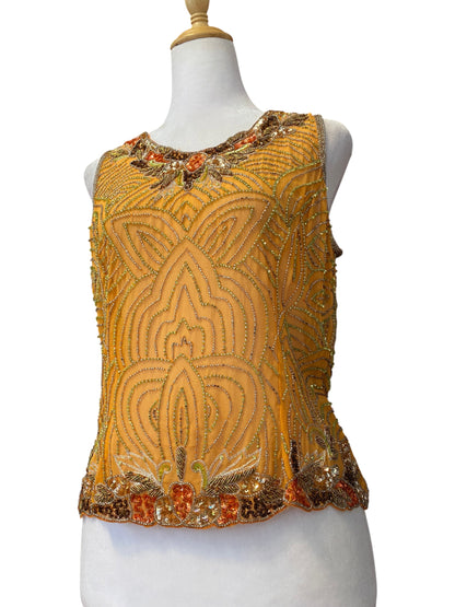 100% silk brand new orange aftershock handbeaded top🧡