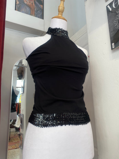 Brand new black halter top with sequin details