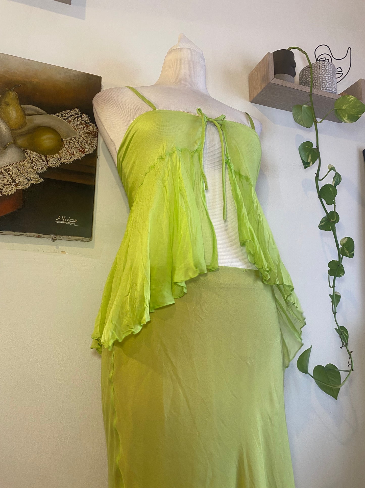 100% silk brand new haute couture green set