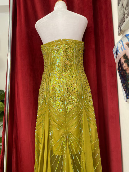 100% silk handbeaded green gown 🧚