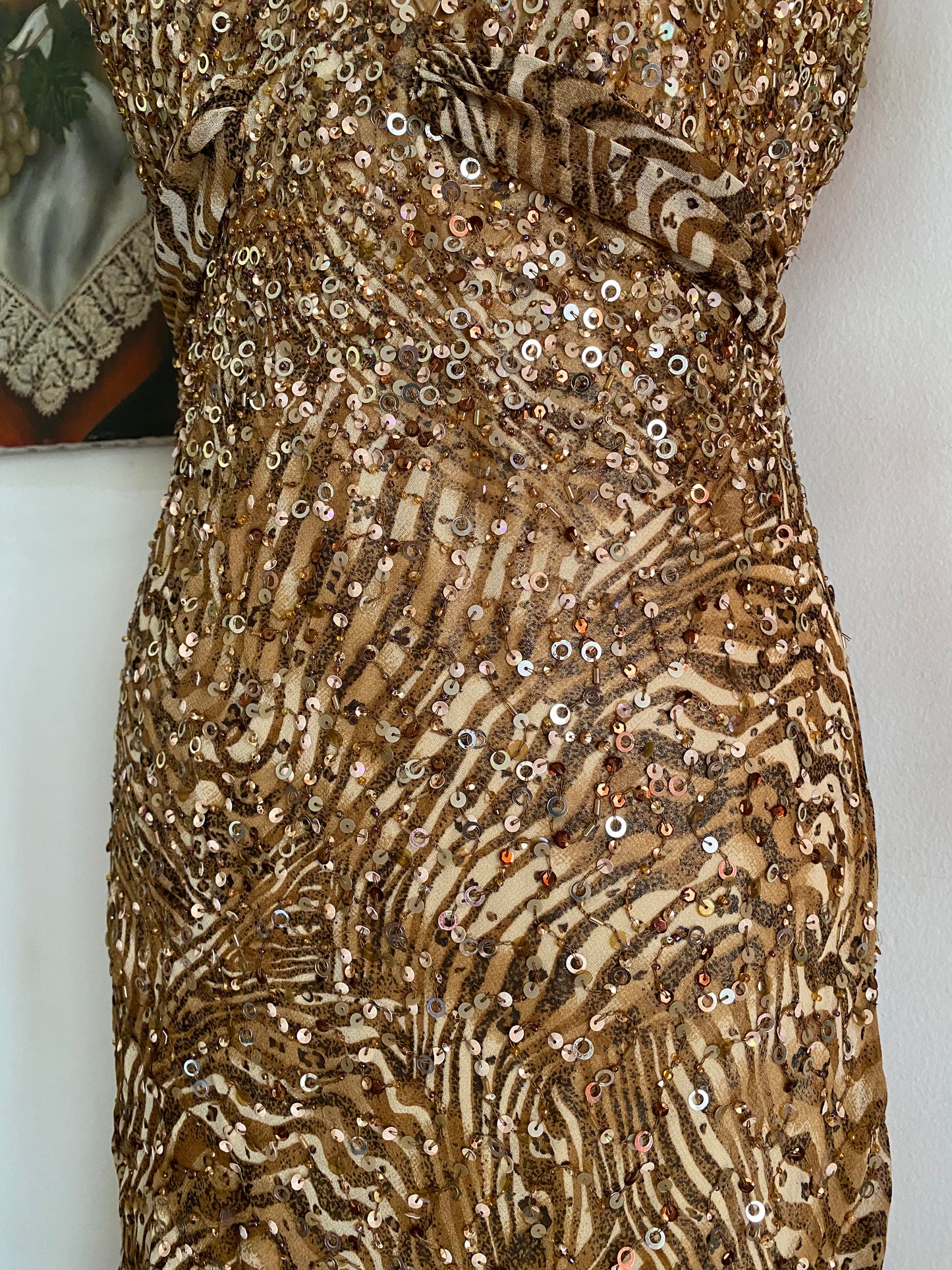 100% silk mini all over handbeaded gown