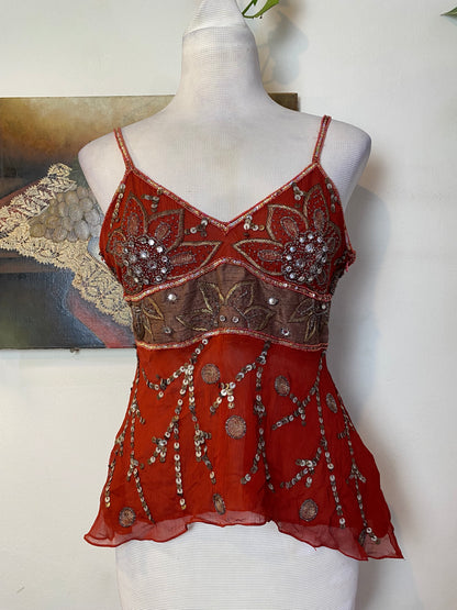 100%silk handbeaded top