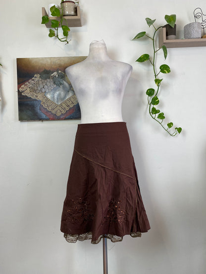 Brand new brown summer beaded ruffled skirt