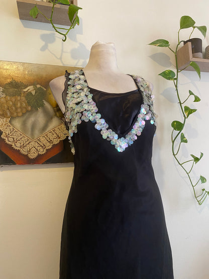 100% silk brand new black 2 piece dress with sequin details