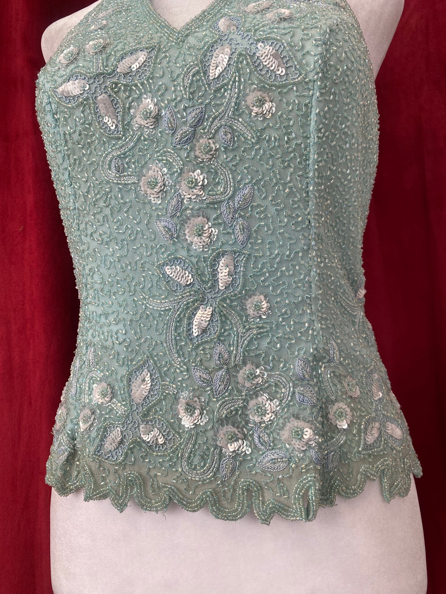 100% silk baby blue handbeaded corset 🩵