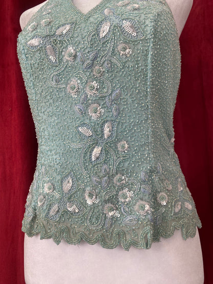 100% silk baby blue handbeaded corset 🩵