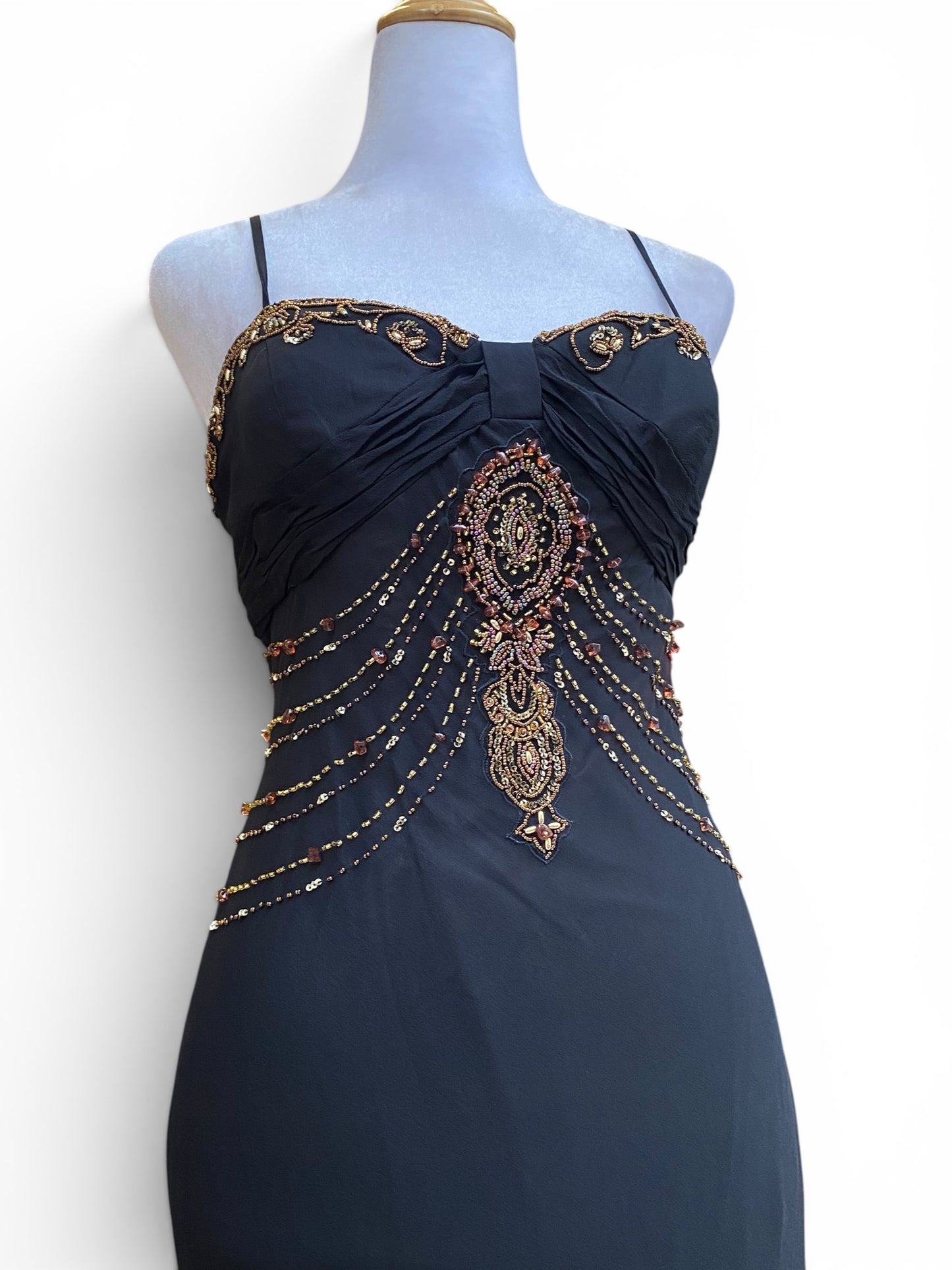 100% silk black handbeaded gown