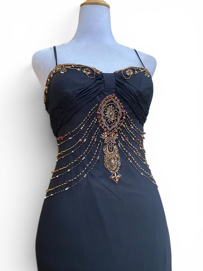 100% silk black handbeaded gown