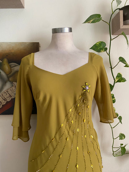 Brand new 2 piece olive green handbeaded set