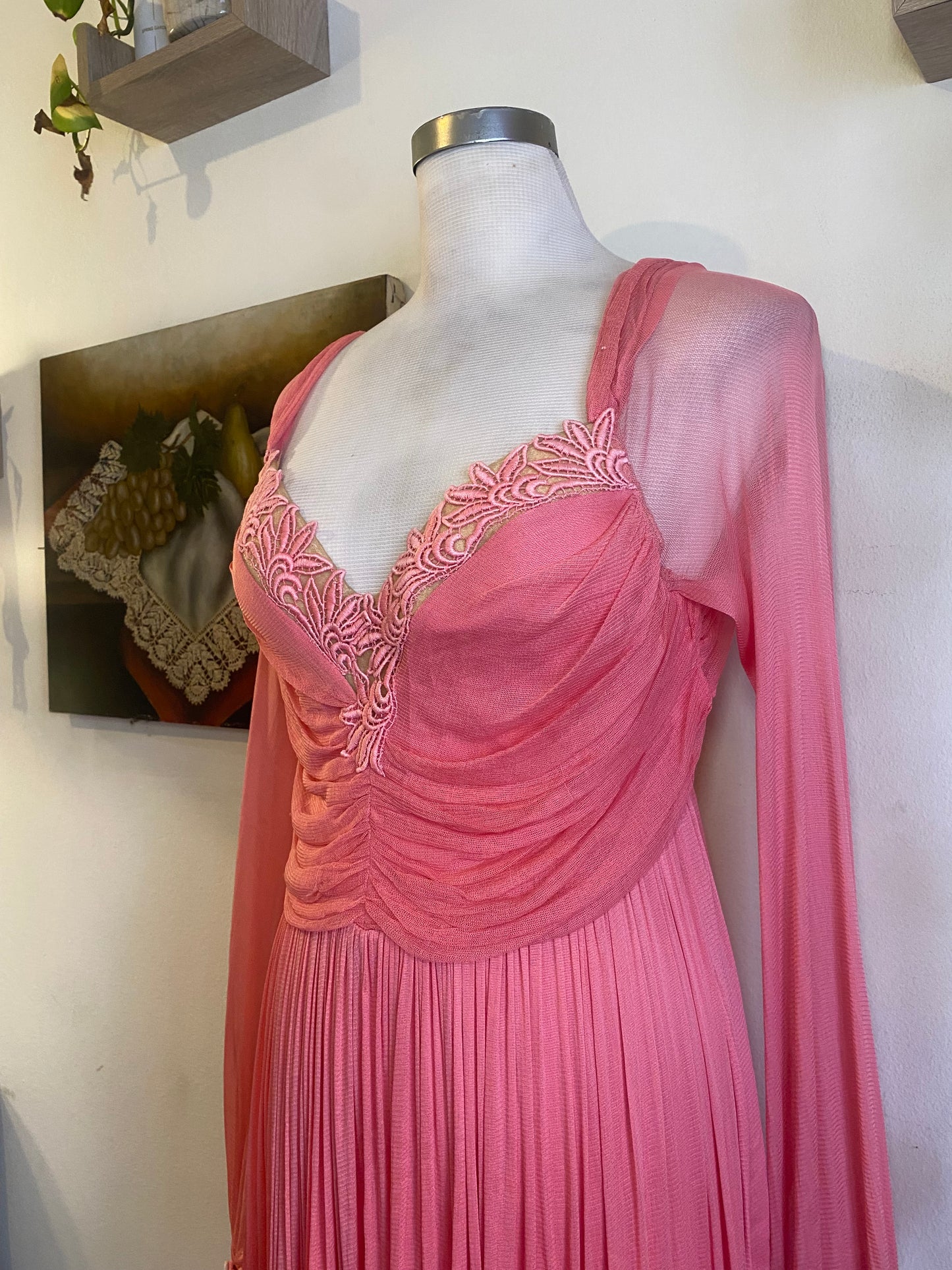 Brand new haute couture silk net mini pink dress