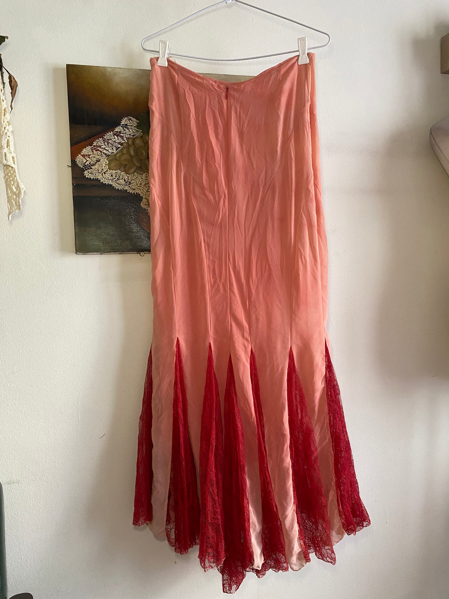 100% silk brand new pink and red maxi skirt