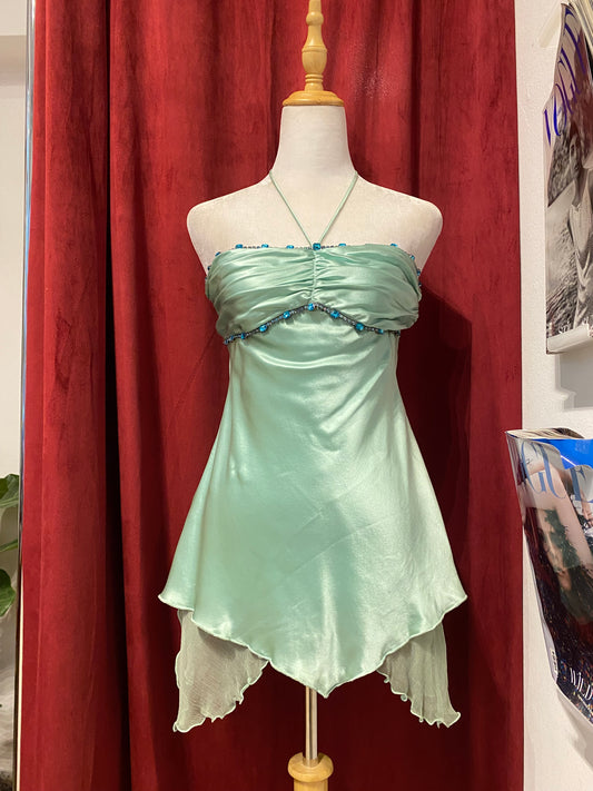 Light blue satin top with sequin and silk details 🧚