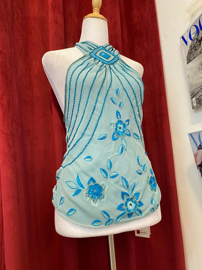 100% silk brand new baby blue open back top 🦋