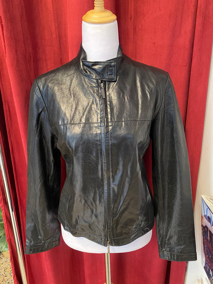 Vegan leather black fitted biker jacket
