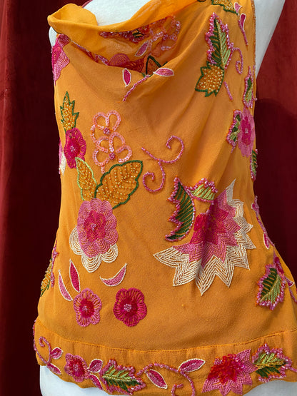 100% silk brand new orange handbeaded top 🧡