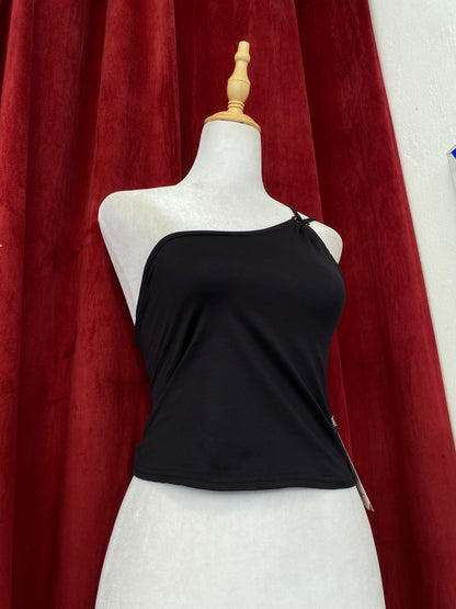 Black y2k one shoulder top