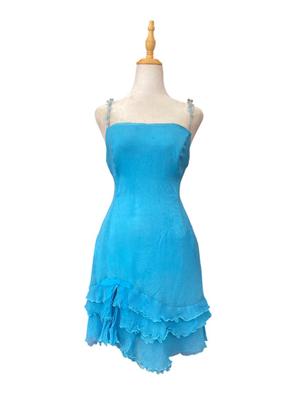 100% silk corseted dress with flower straps 🦋