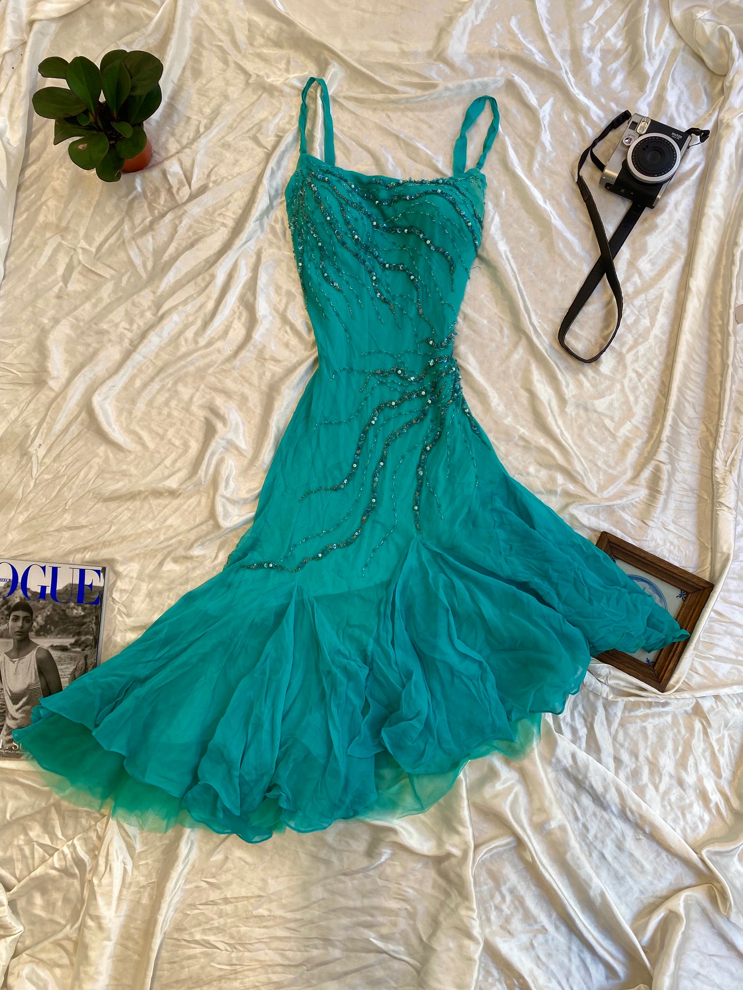 100% silk handbeaded gown with ruffles details