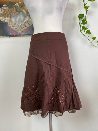 Brand new brown summer beaded ruffled skirt