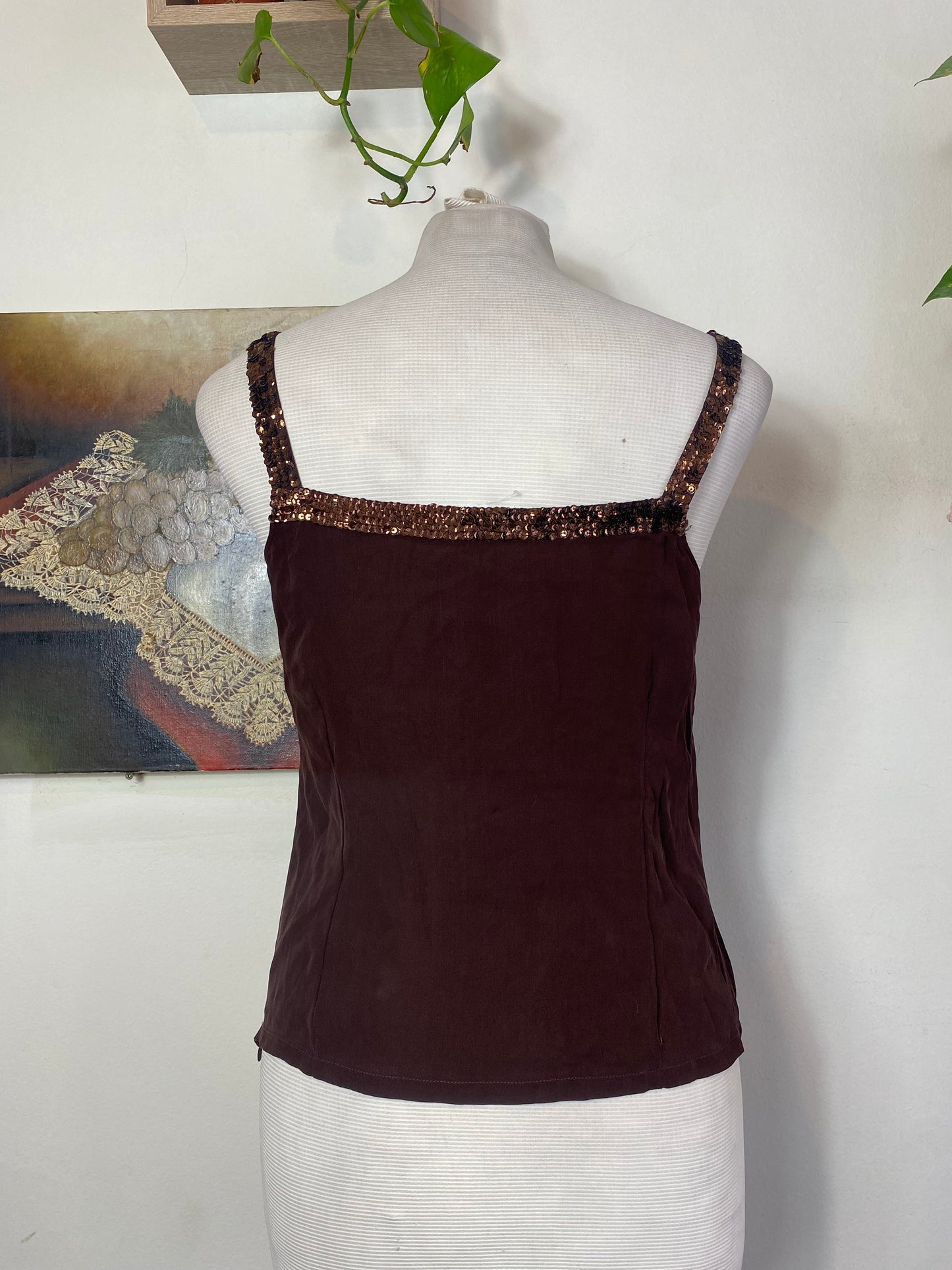Silk brown top with sequin details