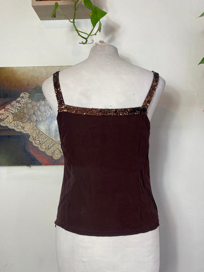 Silk brown top with sequin details