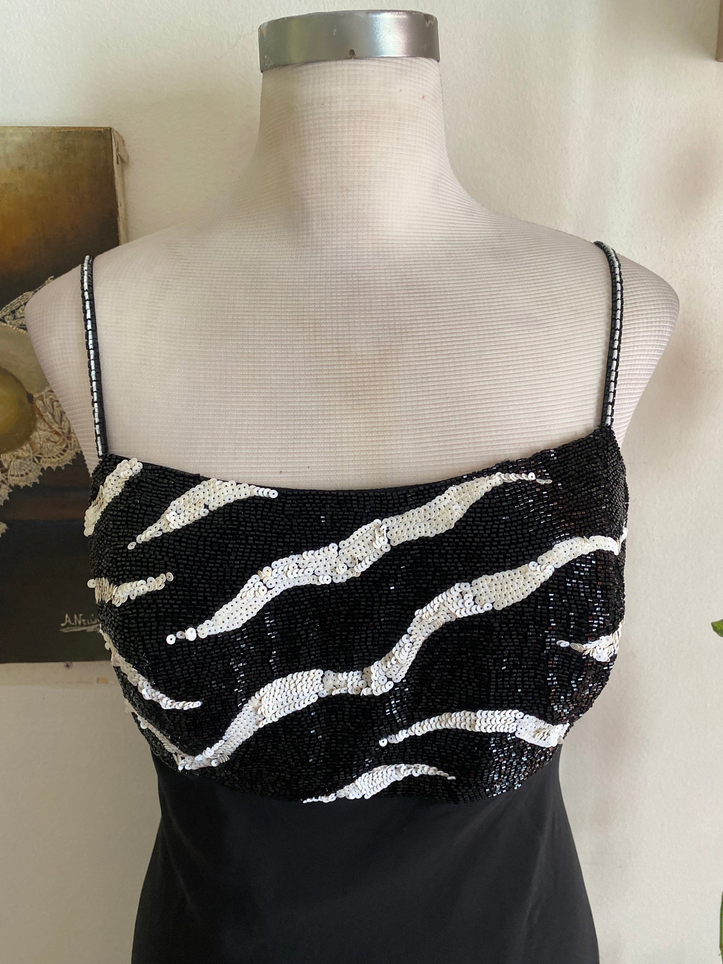 Handbeaded maxi black gown