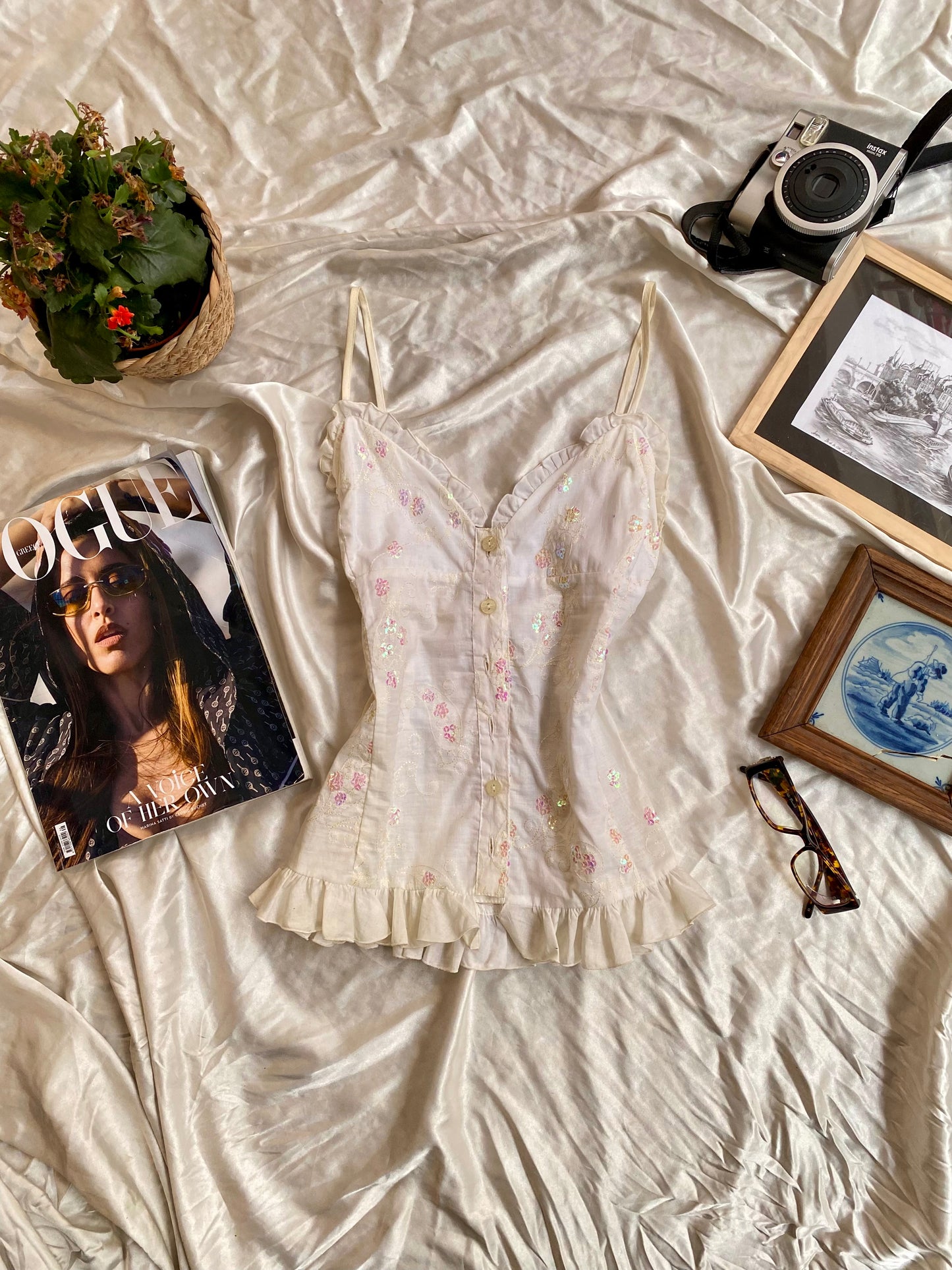 Linen sequin white top 🤍