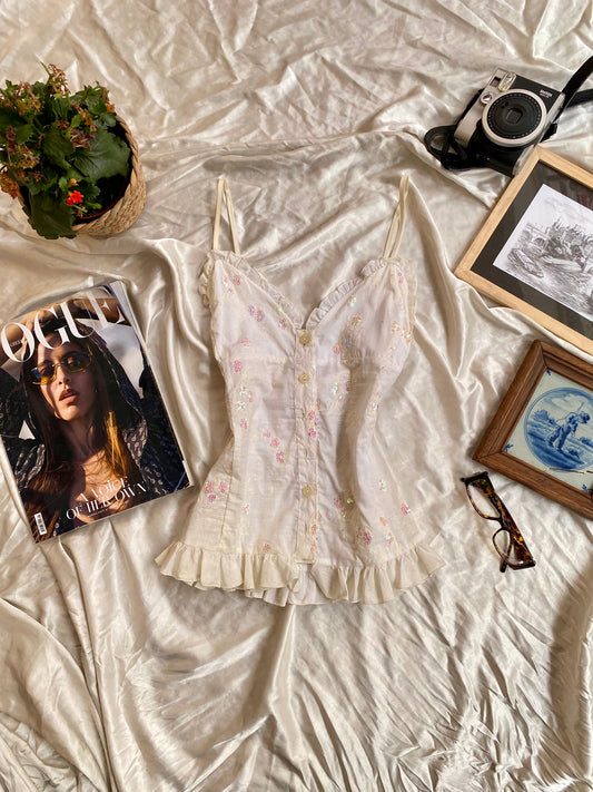 Linen sequin white top 🤍