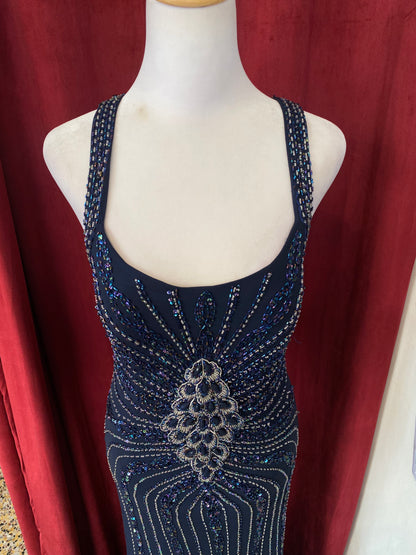 100% silk midnight blue handbeaded gown 🌌