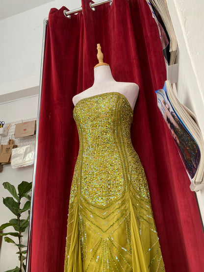 100% silk handbeaded green gown 🧚