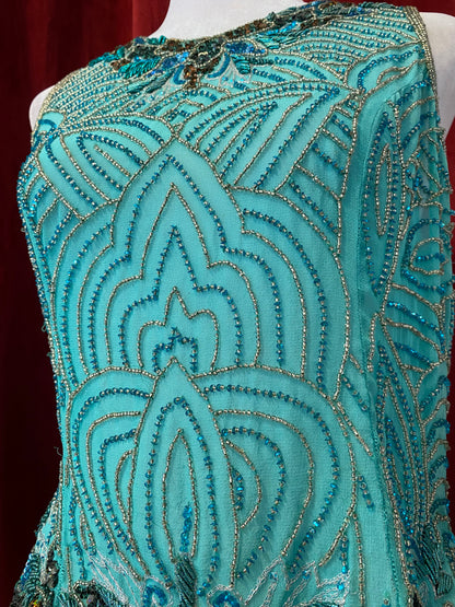 100% silk brand new handbeaded light blue top 🦋