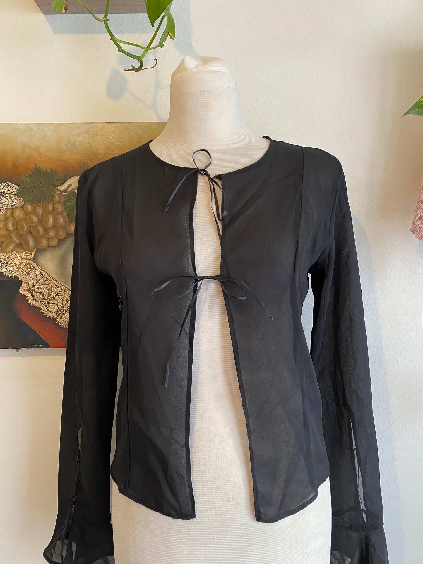 Black sheer bow tied top