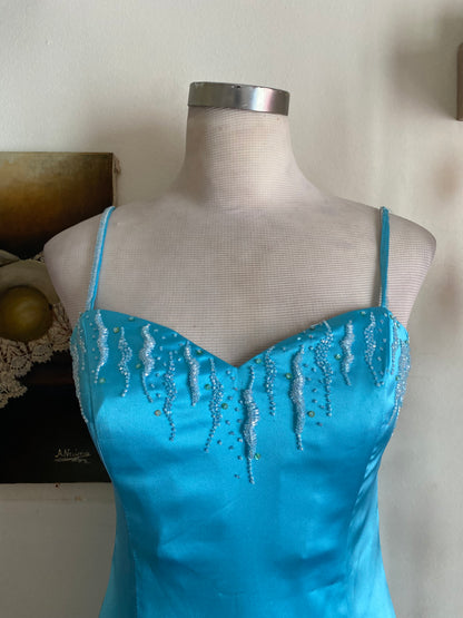 Blue maxi gown with handbeaded details