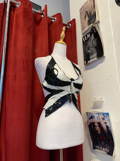 Butterfly y2k top with sequin details and open back