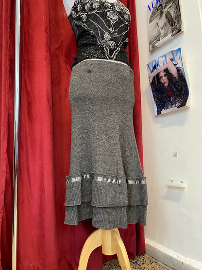 Grey mohair midi ruffled skirt