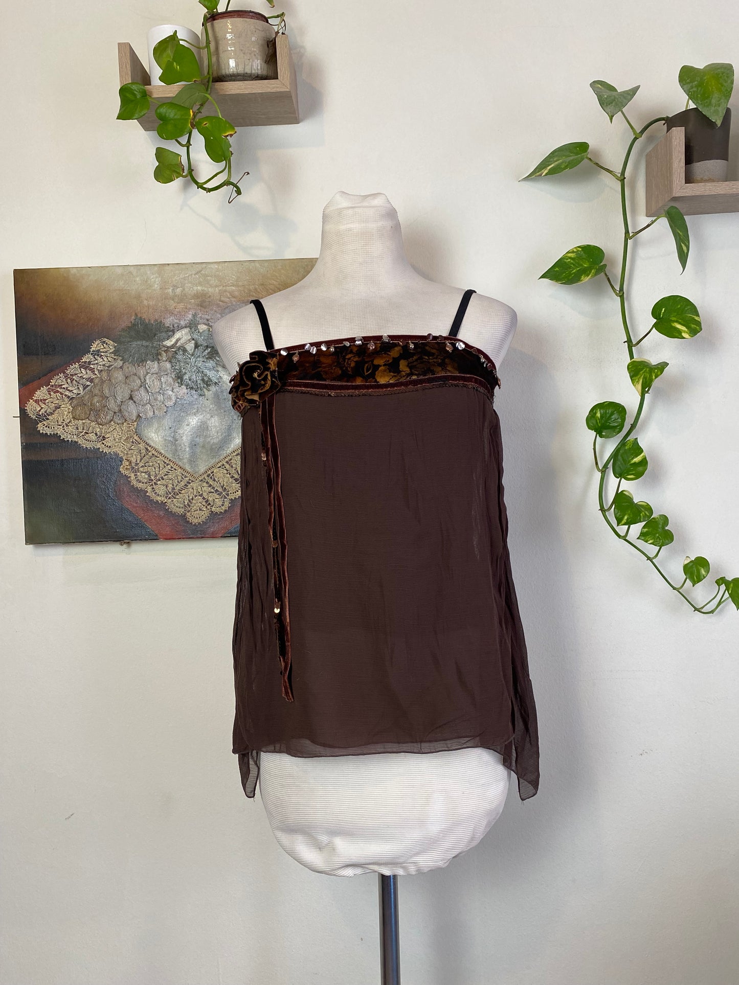 Brown brand new velvet top
