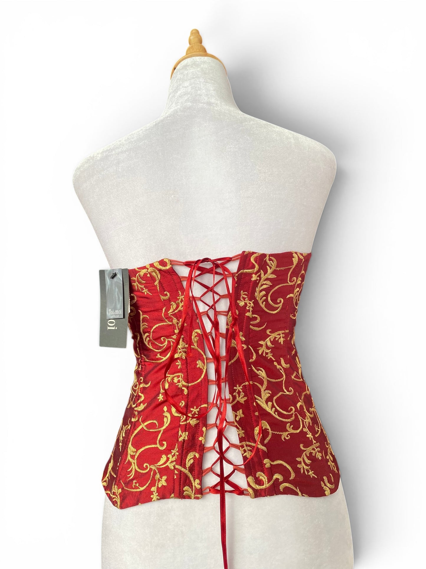 Bright red gold lace up corset 💋
