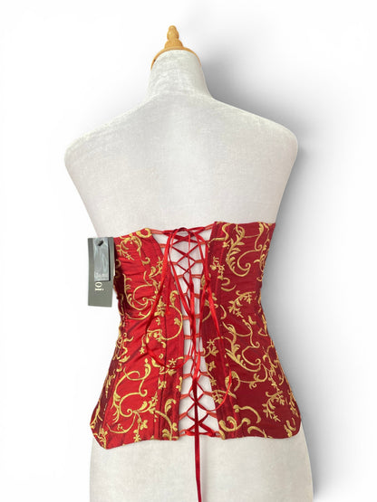 Bright red gold lace up corset 💋