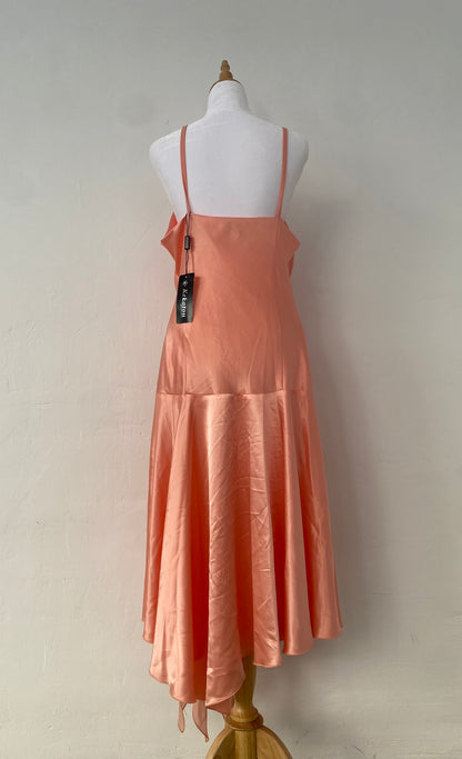Brand new light orange satin ruffled dress
