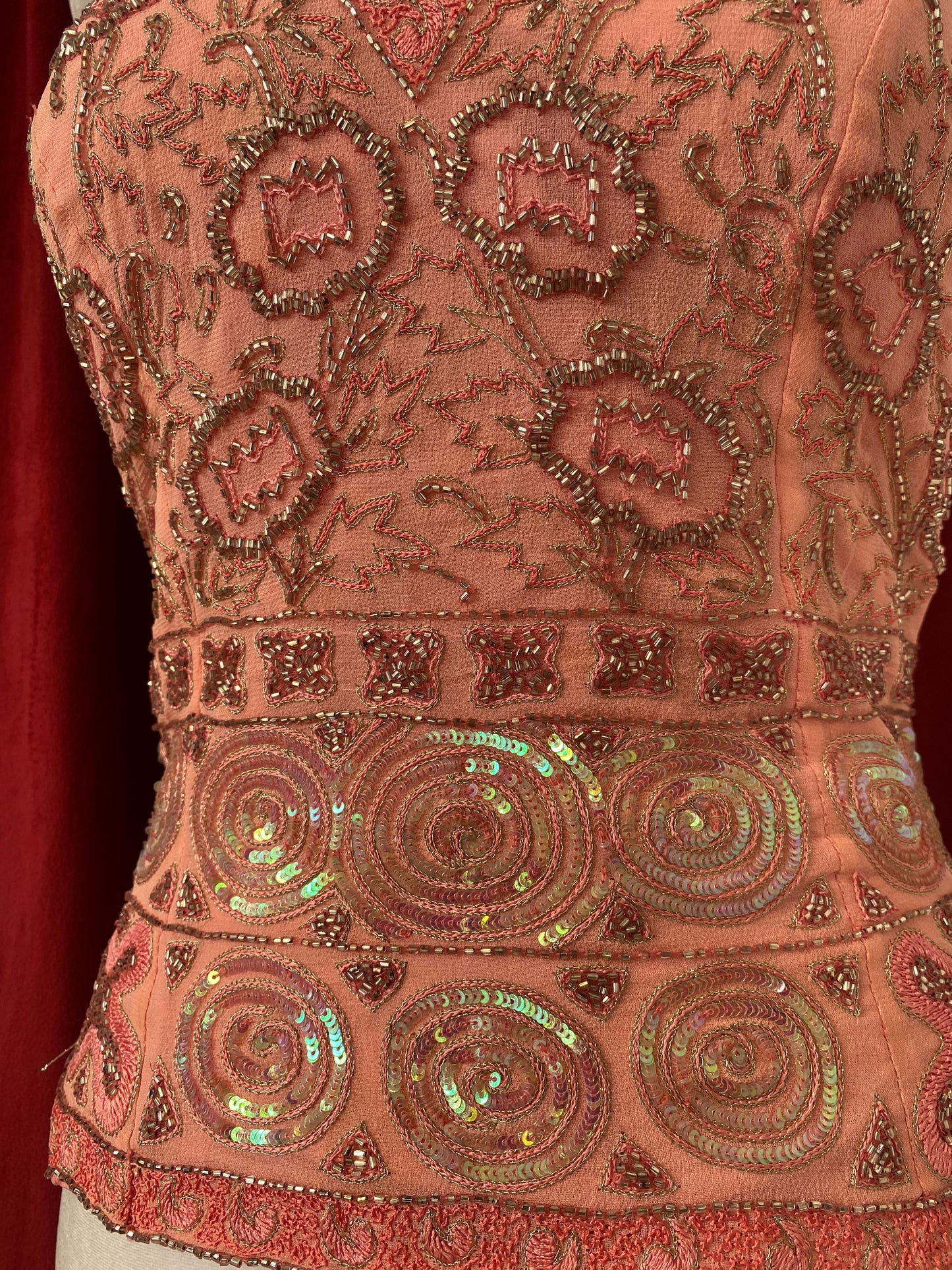 100% silk handbeaded baby pink corset