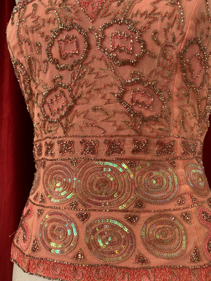 100% silk handbeaded baby pink corset