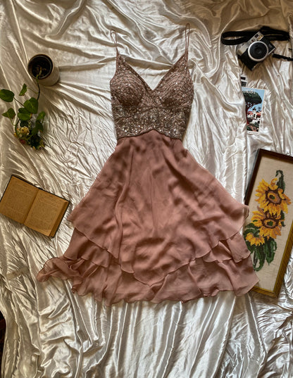 100% silk brand new handbeaded pink dress