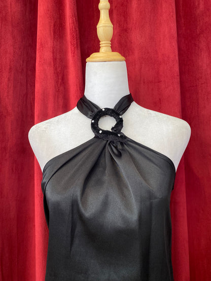 Satin summer halter top with rhinestones🕷️